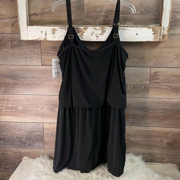 MAXINE Women’s NWT Solid Plus Swim Romper Tankini Size 22 Swimsuit Black - Picture 9 of 11